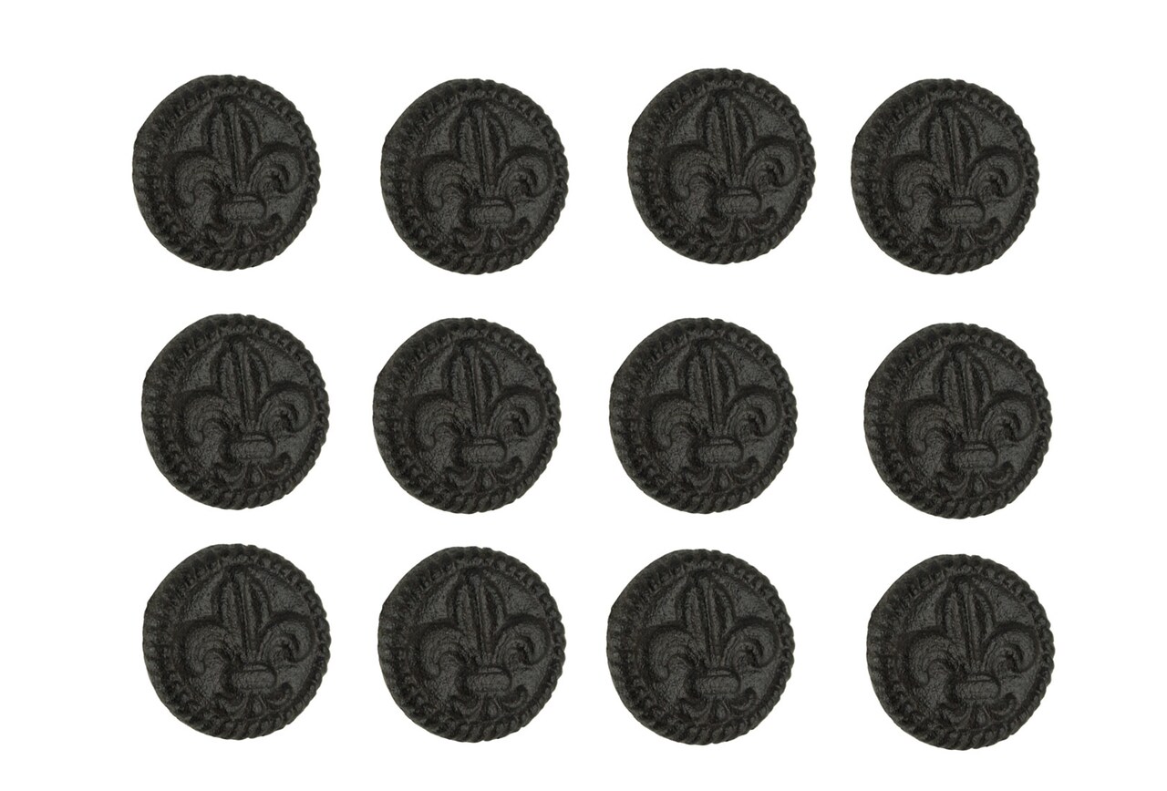 Brown Cast Iron Fleur De Lis Round Cabinet Knobs or Drawer Pulls Set of 12